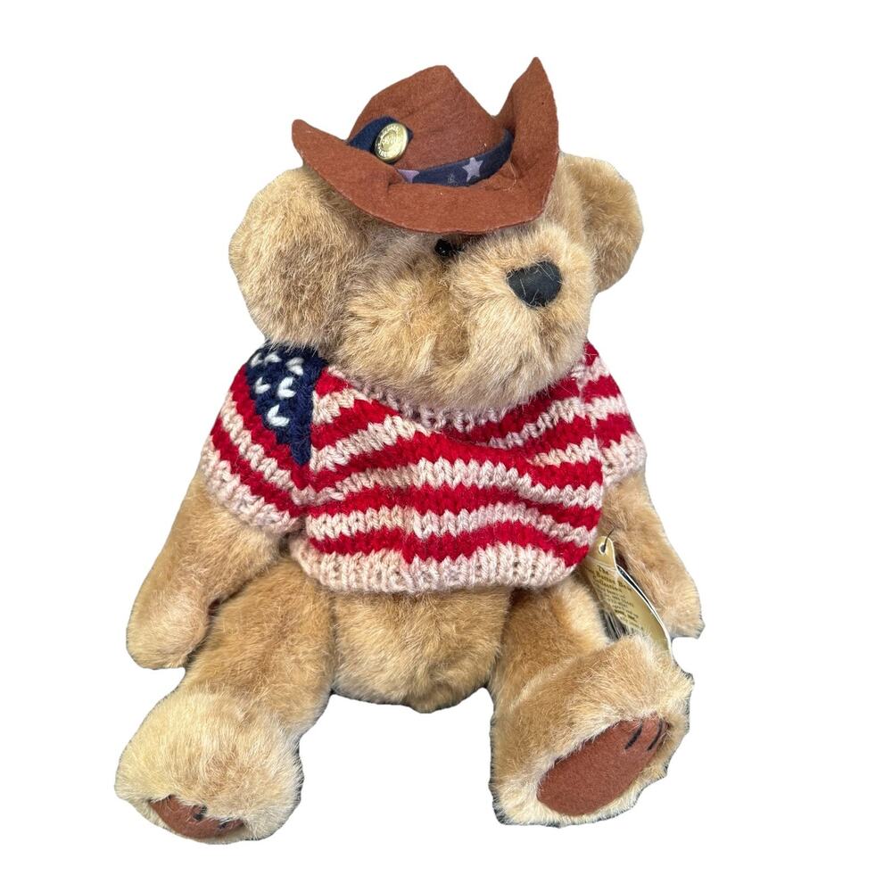 Vintage Brass Button Bears Fully Jointed, Cody W/ Flag Knit Sweater Boy